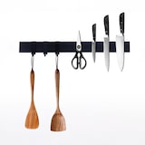 thumbnail of CHEFGASTRO Magnetleiste magnetische Messerleiste Messerhalter aus Metall, HxBxT 4x40x1,5cm, Inkl. 3 schwarze Haken, Schwarz, zum Kleben oder Schrauben