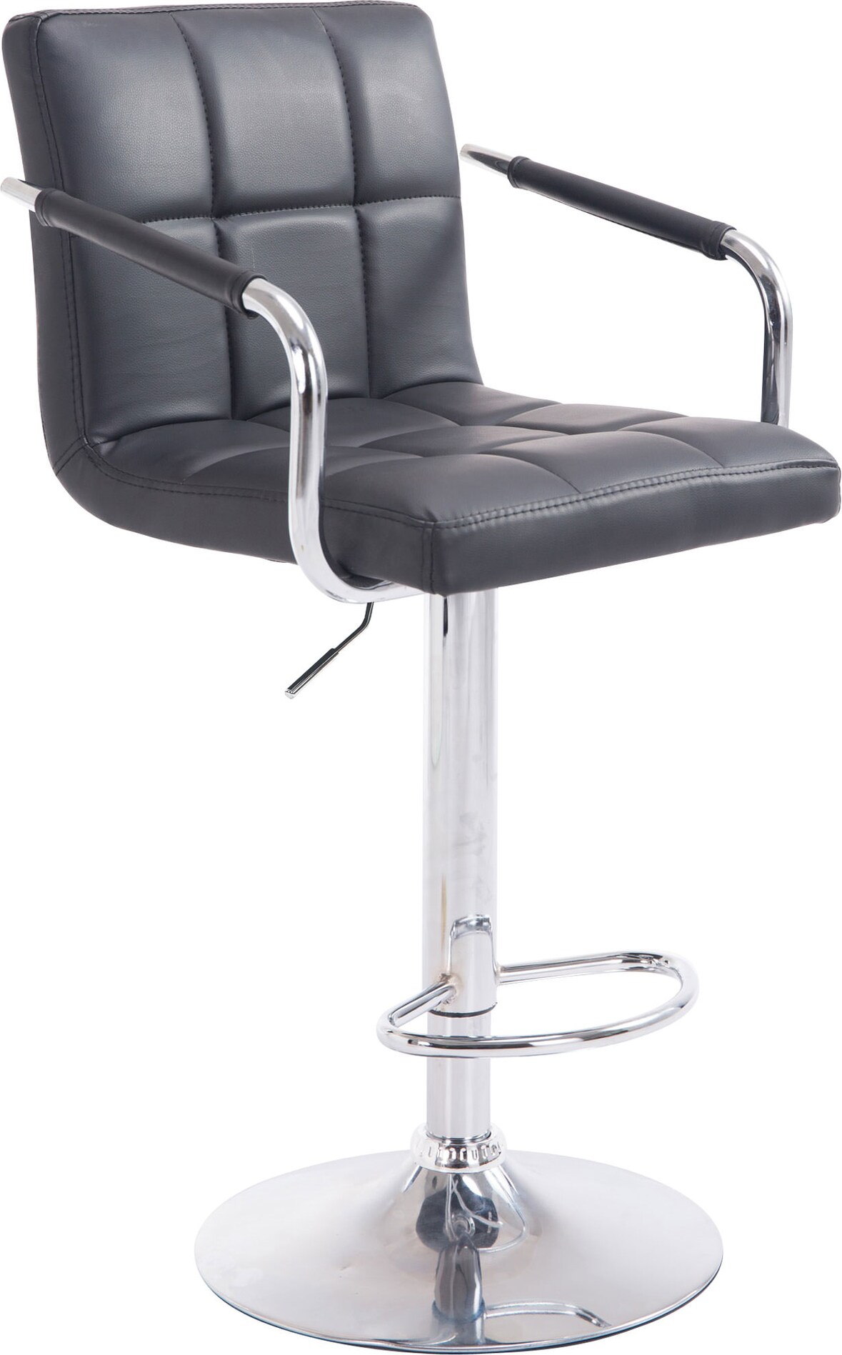Barhocker MINOR - Kunstleder Schwarz 54x46x91 cm Silber | Barstuhl Höhenverstellbar Mit Lehne Drehbar Tresenhocker Tresenstuhl Kneipenhocker