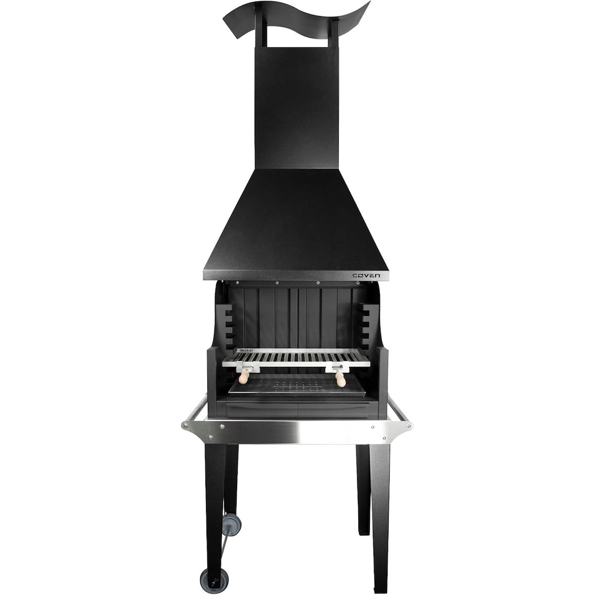 MF - Barbecue argentino da giardino a legna e carbone modello Coven nero con tavolo