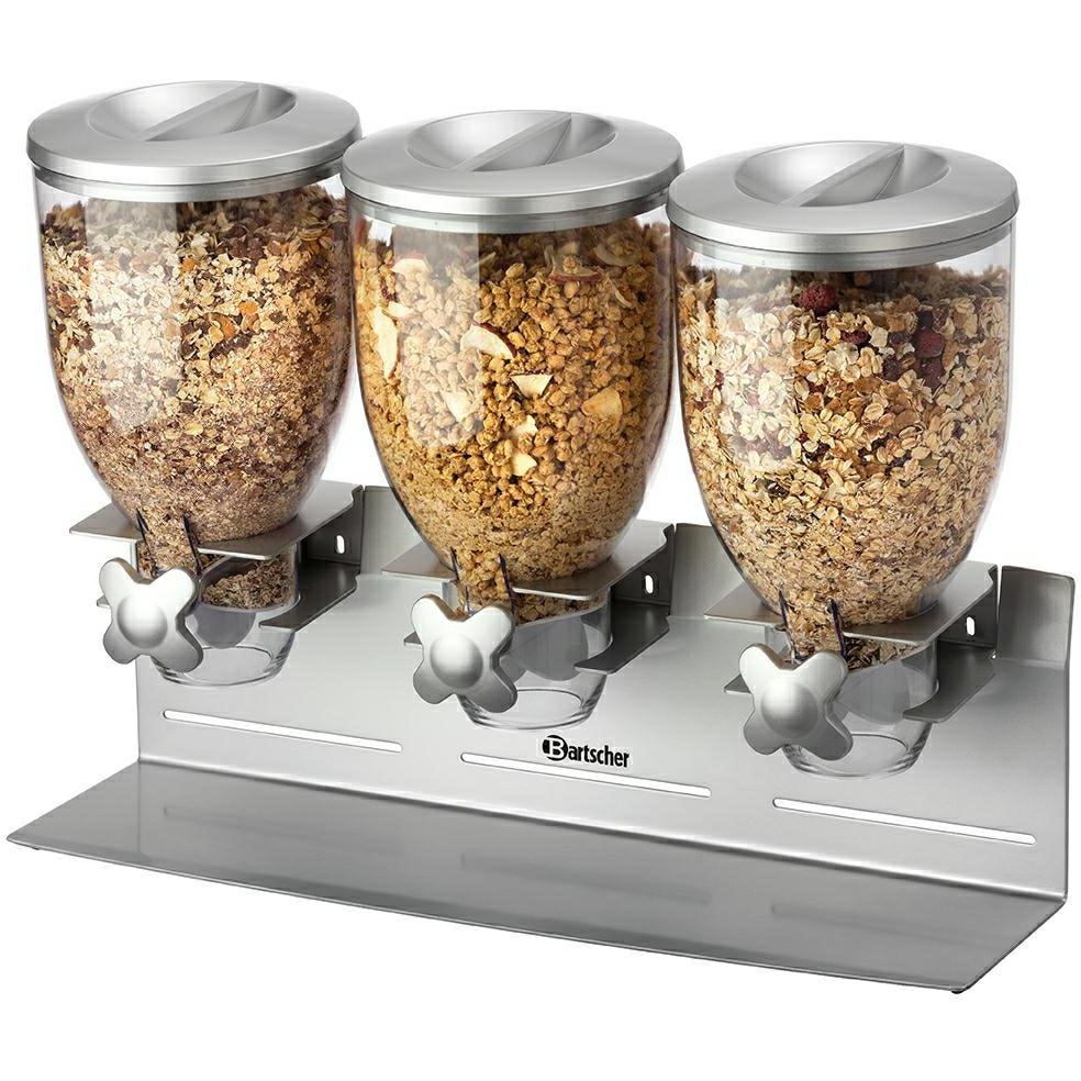 Triple distributeur 3 x 3,5 Litres de céréales, plastique, tôle d'acier laqué