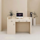 thumbnail of Empfangstresen, Kleine Gewerbetheke, Kassentheke, Empfangstisch, LED-Beleuchtung, Ladenmöbel, Frontdesk, Modernes Design Beige 150×60×100cm