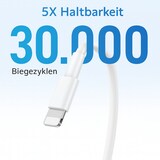 thumbnail of USB-C Lade- und Datenkabel für Apple Geräte – 2 m Schnellladekabel für iPhone 5 bis 14 inkl. Pro, Max, Mini, iPad und iPod – Weiß