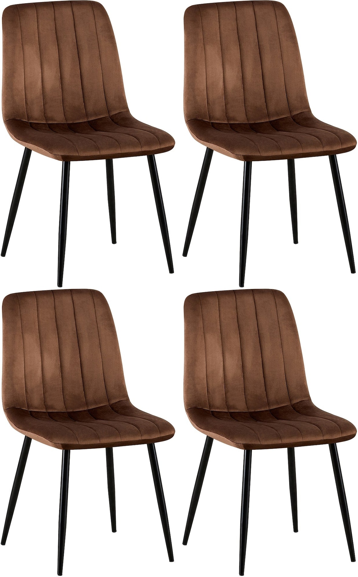 Décoshop26 - 4 Esszimmerstühle mit vertikalen Ziernähten braunem Samtsitz schwarzen Metallbeinen 10_0007550