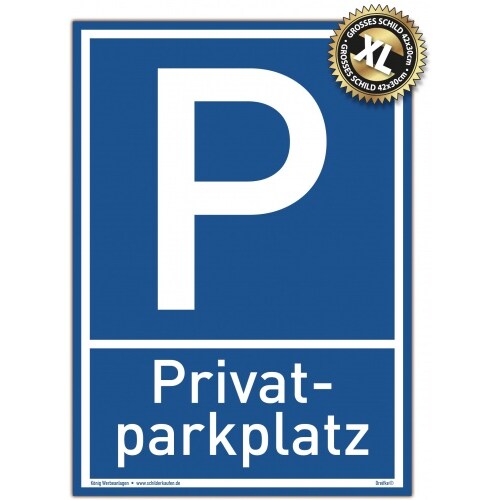 Großes Schild Privat Parkplatz blau | stabiles Alu Schild mit UV-Schutz 30 x 42 cm