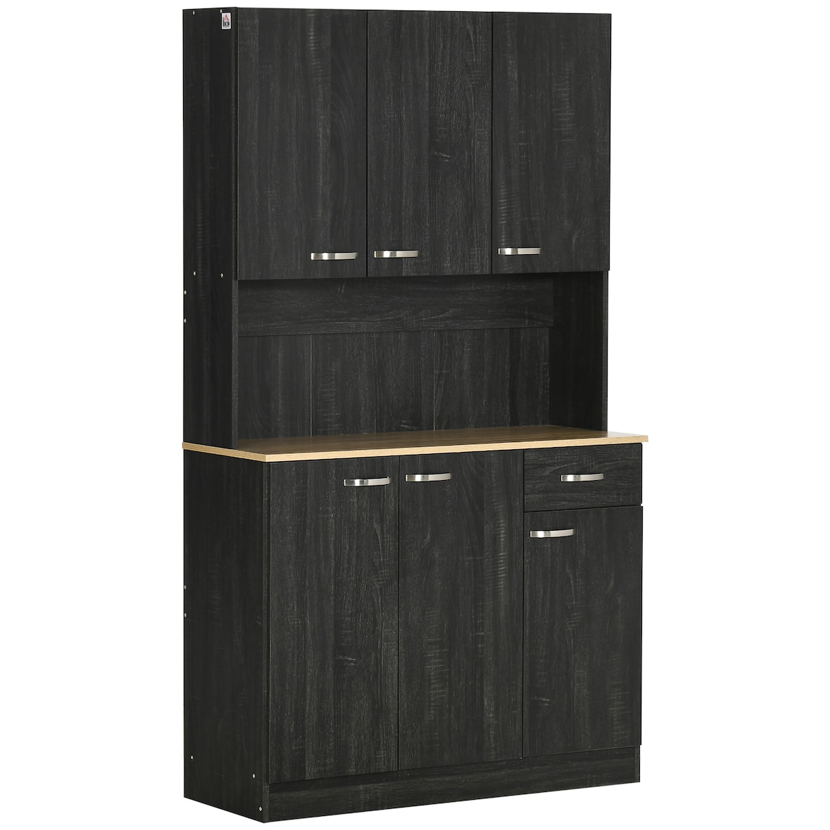 HOMCOM alacena de cocina mueble auxiliar de cocina con 6 puertas cajón encimera abierta y estantes ajustables negro veteado 101x39x180 cm