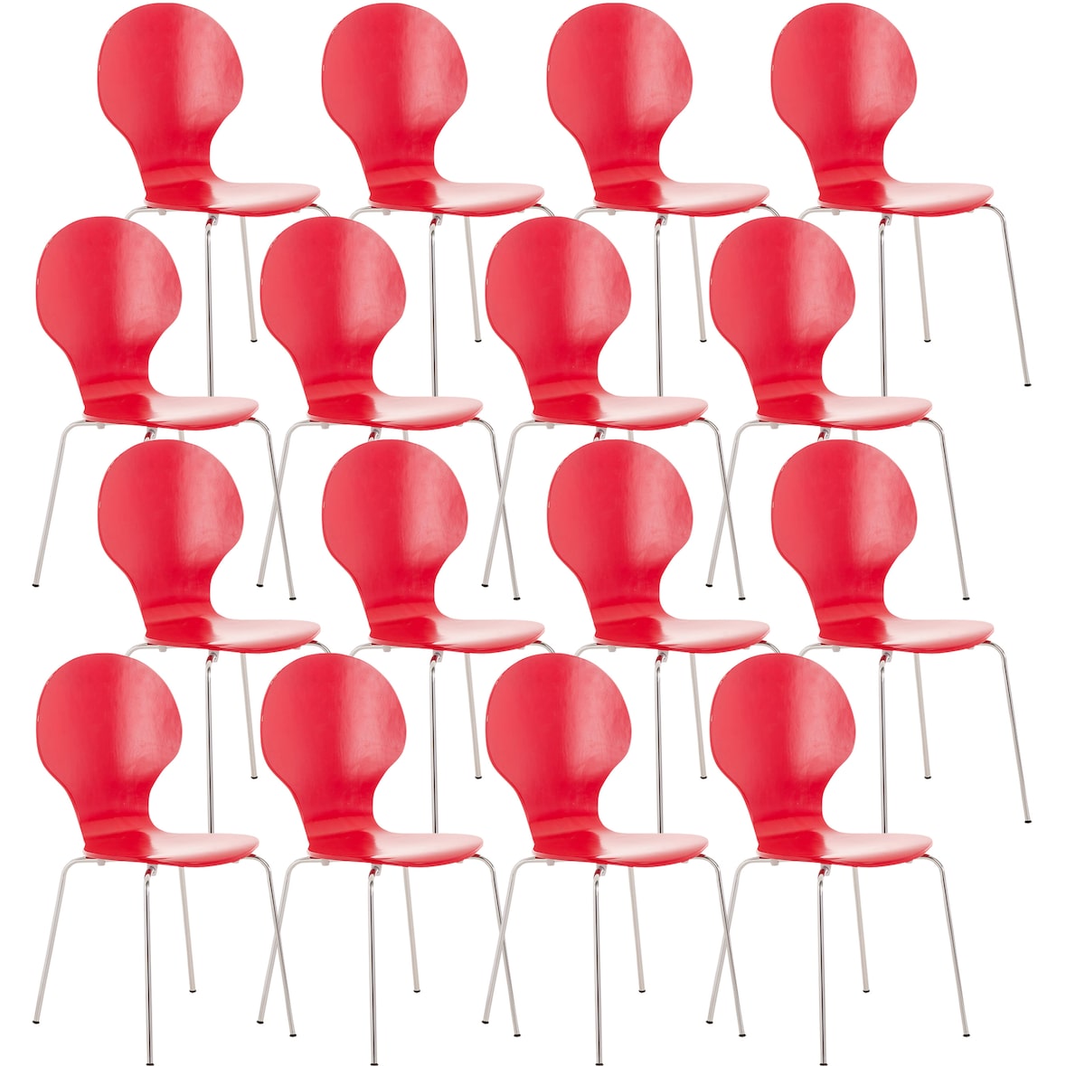 Lot de 16 chaises empilables en bois Diego Rouge