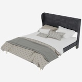 thumbnail of Polsterbett 160x200 mit grauem Kopfteil, stabiles Bettgestell ohne Boxspring, niedriges Profil, modernes Design, stilvolles Schlafzimmermöbel Grau