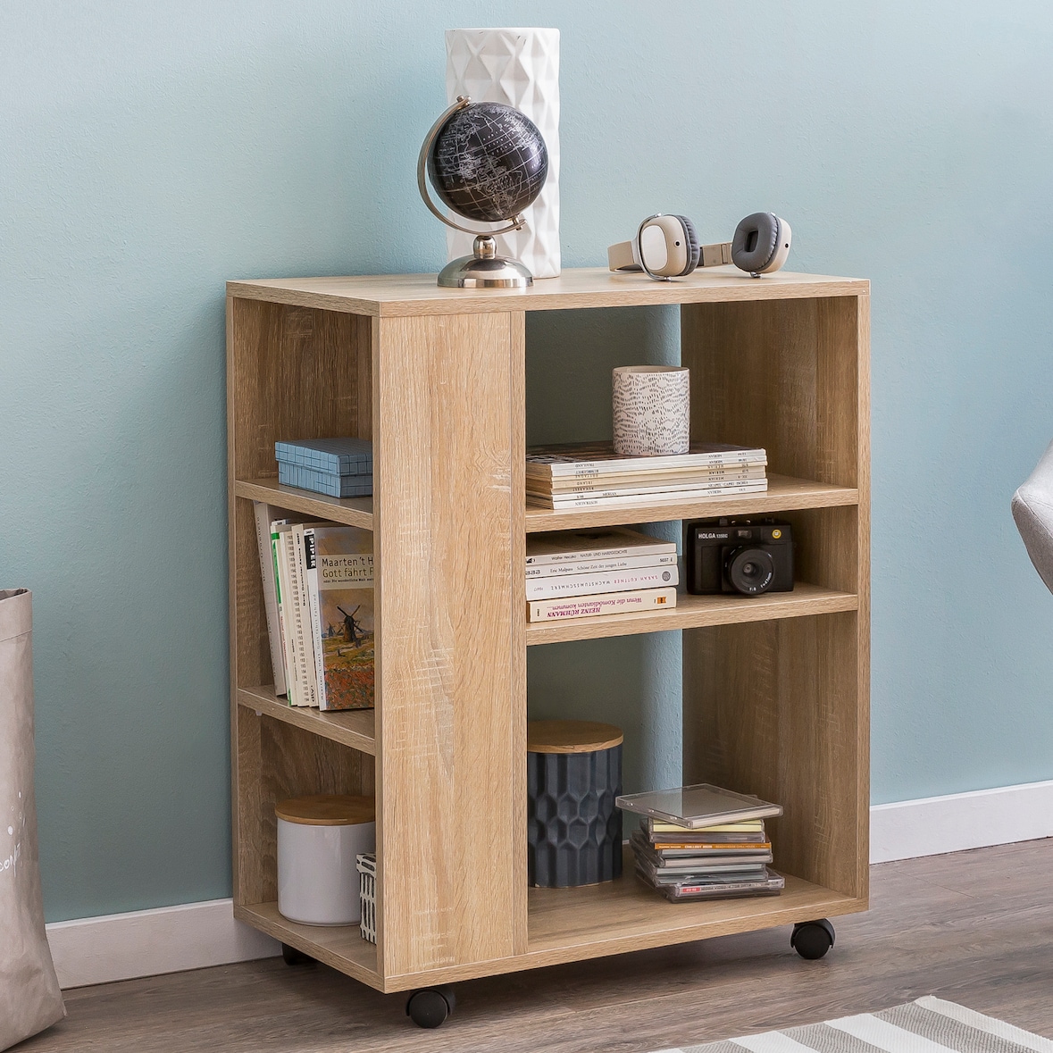 FineBuy Regal Weiß Rollwagen 60x75x35 cm Regalwagen mit Rollen Beistelltisch