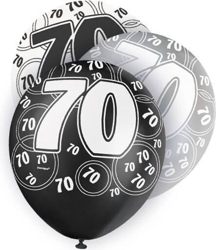 70. Geburtstag | 6 Luftballons schwarz / silber