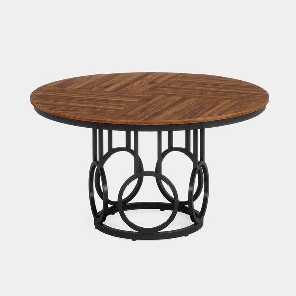 Mesa de comedor redonda de madera Tribesigns, 120 cm, ideal para 4 a 6 personas, marrón y negro