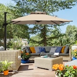 thumbnail of Sombrilla de Jardín 300x300 cm Parasol de Aluminio con Manivela Poste Giratorio 360° Doble Techo Inclinable en 6 Posiciones y Base Cruzada Incluida
