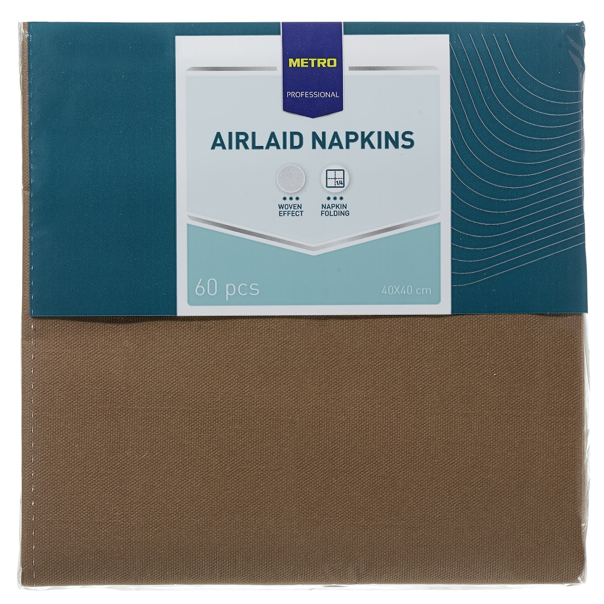 METRO PROFESSIONAL Servetten Airlaid, 40 x 40 cm, 1/4 vouw, 4-laags, bruin, 60 stuks