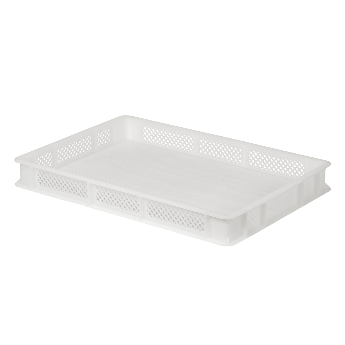 Cassetta forata in PEHD (Polietilene ad alta densità) per trasporto e conservazione alimenti - L 60 x P 40 x H 7 cm - Bianco neutro