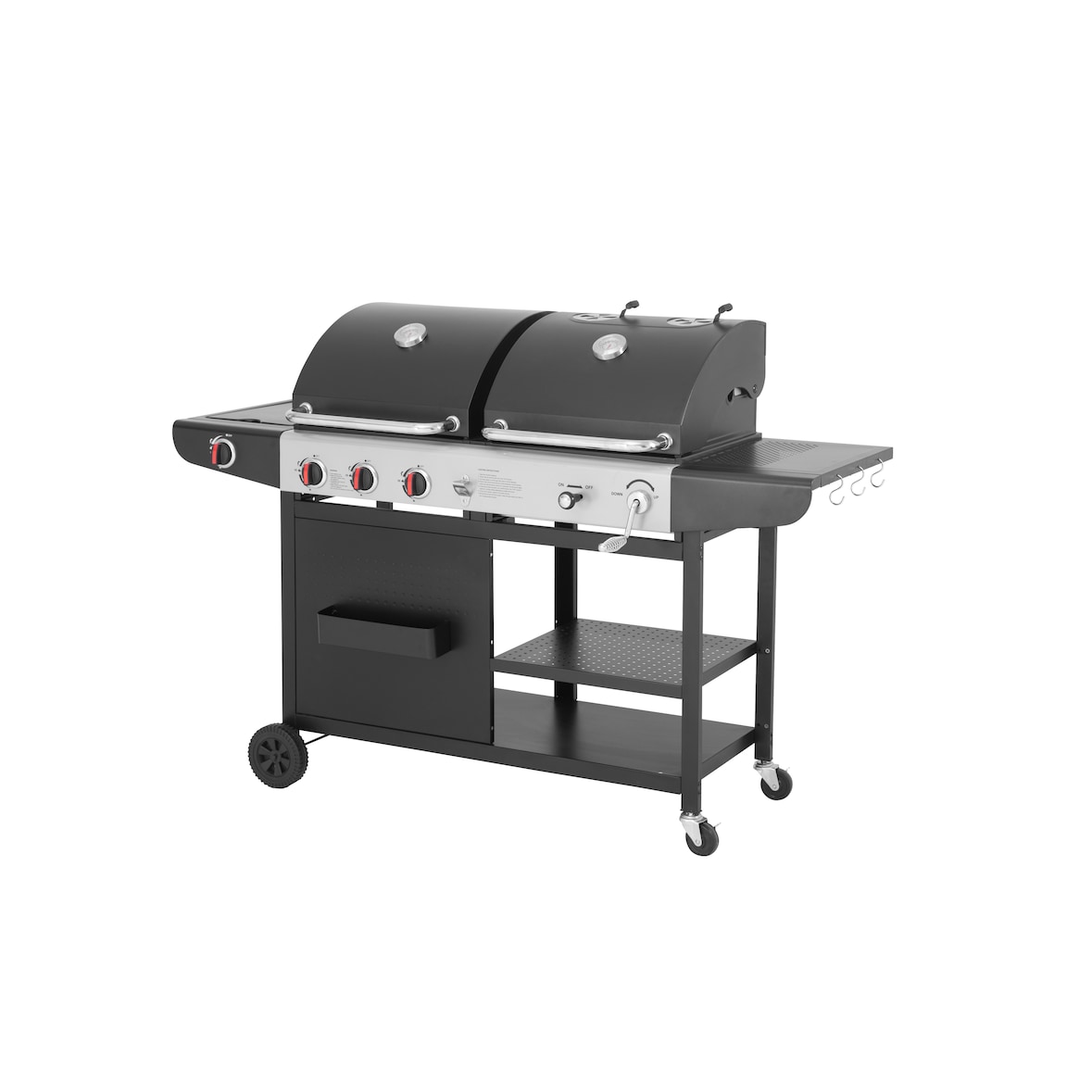 Tarrington House 3 Hauptbrenner Gas- und Holzkohle-Kombigrill, Grillfläche 42 x 44 cm, fahrbar, Schutzabdeckung, Stahl, schwarz