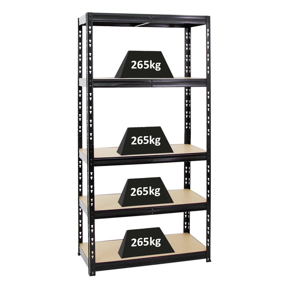 PROREGAL Schwerlastregal Tiger | HxBxT 180x90x45 cm | Fachlast 265kg | Schwarz | Stecksystem Lagerregal Regalsystem