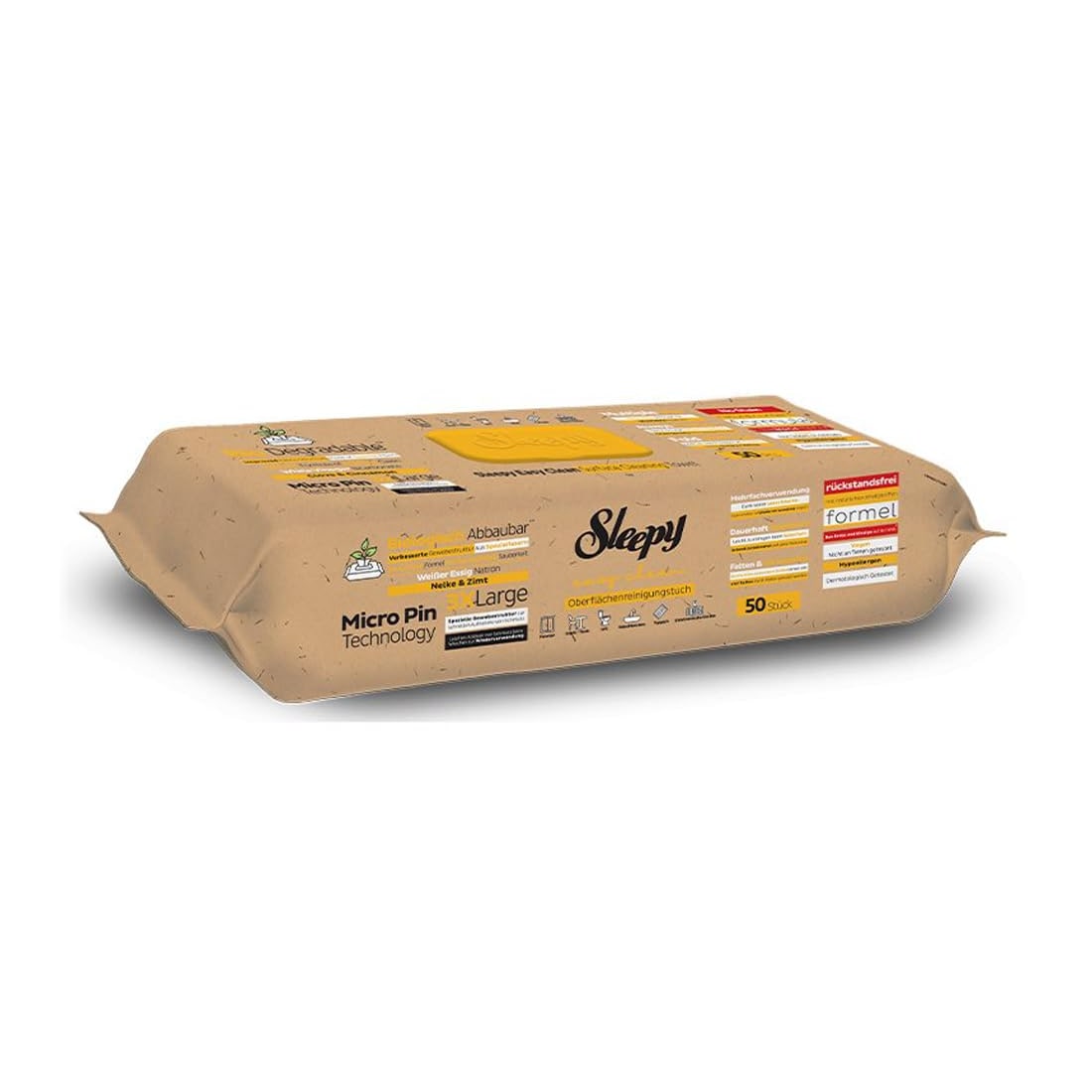 Sleepy Easy Clean Bio Oberflächen und Boden Reinigungstücher 2 in 1 (Gelb) mit Nelke & Zimt - 1 Packung x 50 Tücher