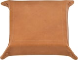 Ein rechteckiges Leder-Tablett mit vier Ecken.