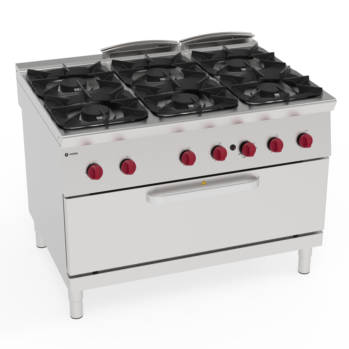 Piano cottura gas 6 fuochi con griglie in ghisa su forno a gas statico fullsize - con 1 griglia