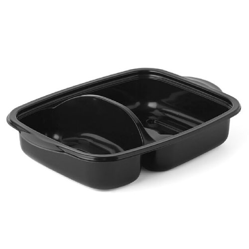 300 Mehrwegmenüschalen 950ml PP 253x185x57mm schwarz 2-geteilt- Lunchschalen