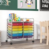 thumbnail of COSTWAY Carrinho com rodas com 12 gavetas empilháveis, contentor com rodas e estrutura metálica, 64 x 38 x 62 cm (transparente multicolorido)