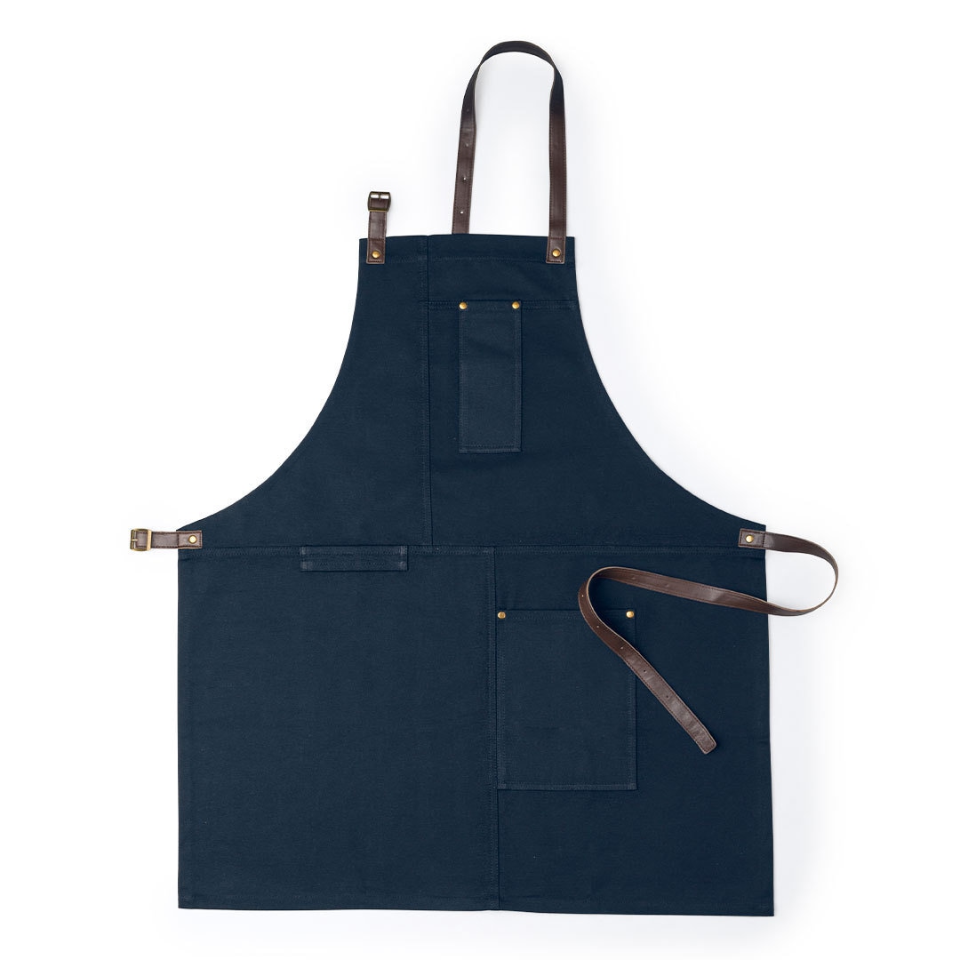 Tablier haute qualité avec de nombreuses poches pour divers ustensiles, avec coutures renforcées. Bleu marine