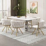 thumbnail of Drehbarer Esszimmerstuhl Samt Beige-Gold mit Metallgestell, 360°-Drehfunktion, ergonomische Rückenlehne