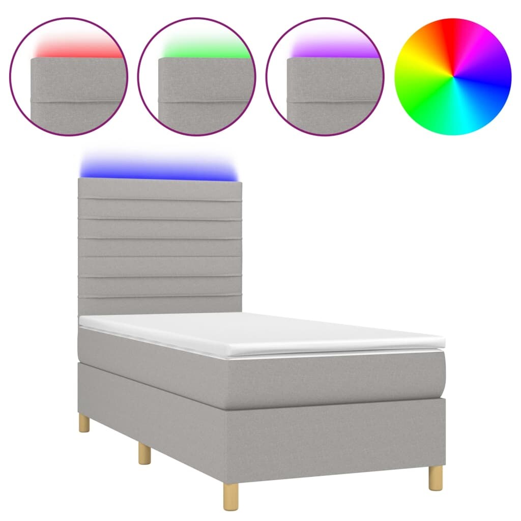 vidaXL Boxspringbett mit Matratze & LED Hellgrau 90x190 cm Stoff