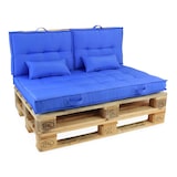 thumbnail of Confezione di mobili da giardino con pallet e cuciture blu.