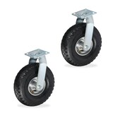 thumbnail of Relaxdays Lenkrollen 2er Set, luftbereift, 3.00-4, Schwerlastrollen, Platte zum Anschrauben, bis 240 kg, schwarz/silber