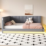 thumbnail of Schlafsofa 160x200 cm Grau, modernes Polsterbett, LED-Licht, USB-Anschluss, Lattenrost, Sofa-Bett multifunktional, Wohnzimmer Möbel