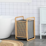 thumbnail of Cesto para Ropa Sucia de Bambú Cesto Rectangular de Ropa Portátil con Tapa y Bolsa Extraíble Mueble de Baño Dormitorio 40x35,5x60,5 cm Natural y Gris