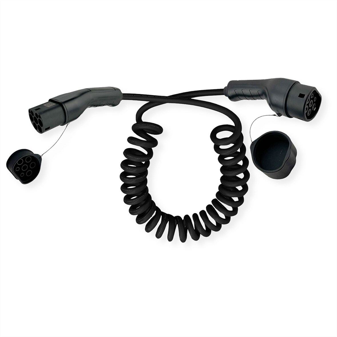 ROLINE E-Auto Spiral-Ladekabel Typ2, 1-phasig, 250VAC (1P+N+E), 32 A, 7,4 kW, max. 3m