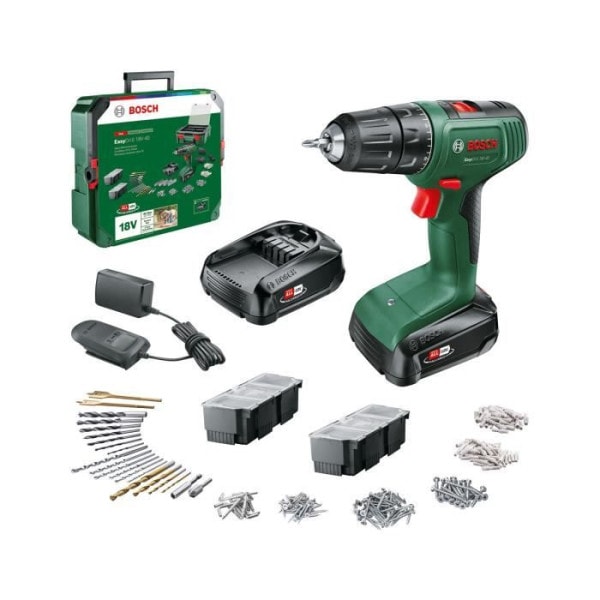 Perceuse visseuse Bosch EasyDrill 18V 40 + 2 batteries 18V 1,5Ah + Systembox avec 241 Accessoires + chargeur AL1810CV 06039D8007 BOSCH