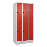 thumbnail of C+P Spind Classic PLUS, Sockel, 6 Abteile, HxBxT 195x90x50cm, Sicherheitsdrehriegel, Hellgrau/Rot von PROREGAL