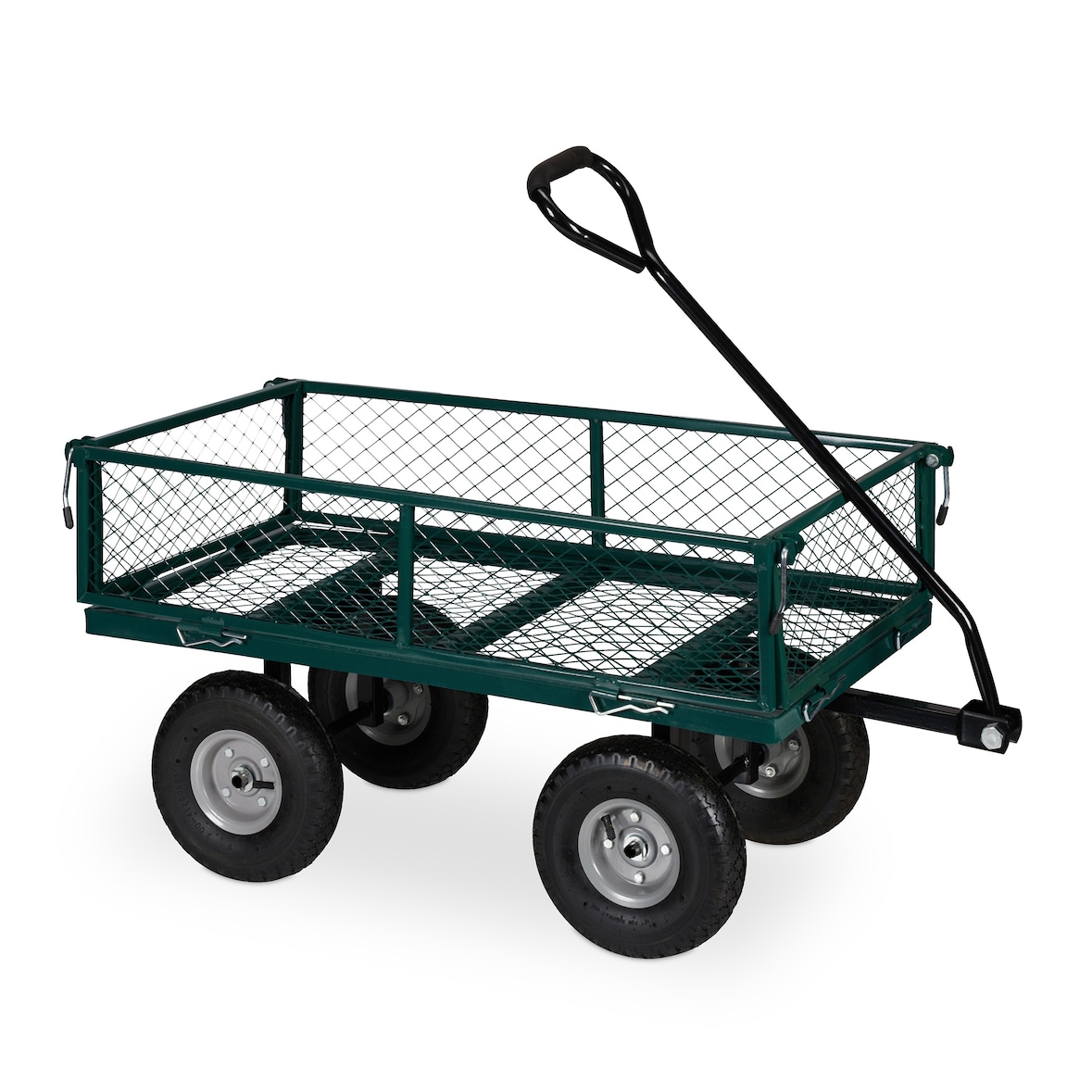 Relaxdays Handwagen, praktischer Bollerwagen für den Garten, mit Luftbereifung, klappbare Seitenteile, bis 200 kg, grün