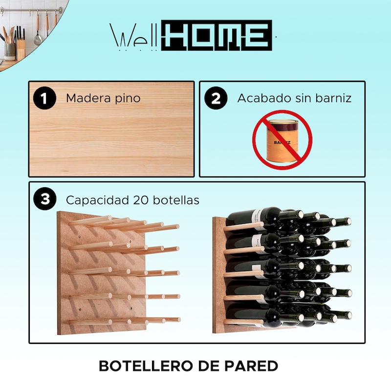 AUXPhome Portabottiglie Da Parete Per Vino - Confezione Da 6 - Porta Vino A Scomparsa Con Protezione In Gomma Anti Graffio - 4
