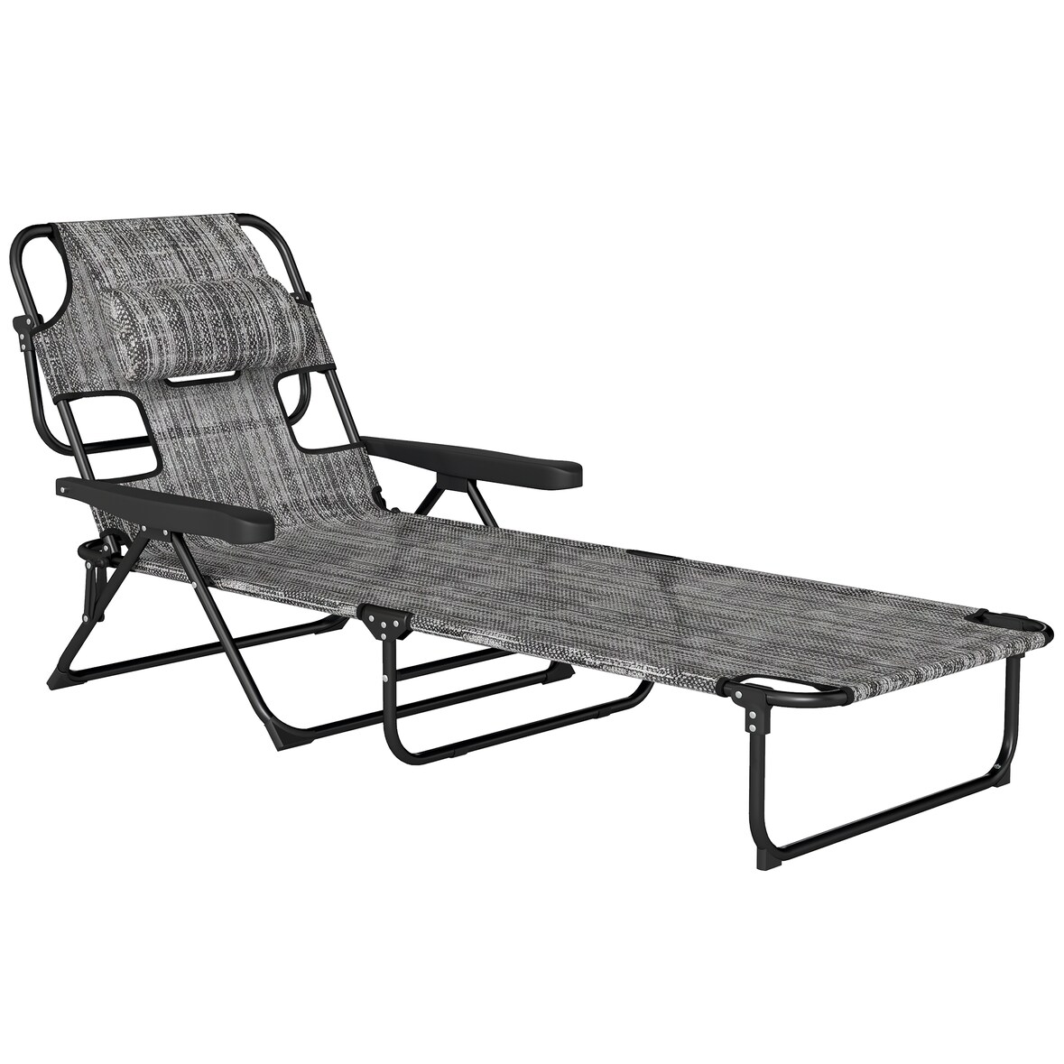 Tumbona plegable tumbona de jardín con respaldo ajustable en 4 niveles orificio de lectura y reposacabezas para terraza piscina 145x72x89 cm