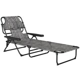 thumbnail of Tumbona plegable tumbona de jardín con respaldo ajustable en 4 niveles orificio de lectura y reposacabezas para terraza piscina 145x72x89 cm