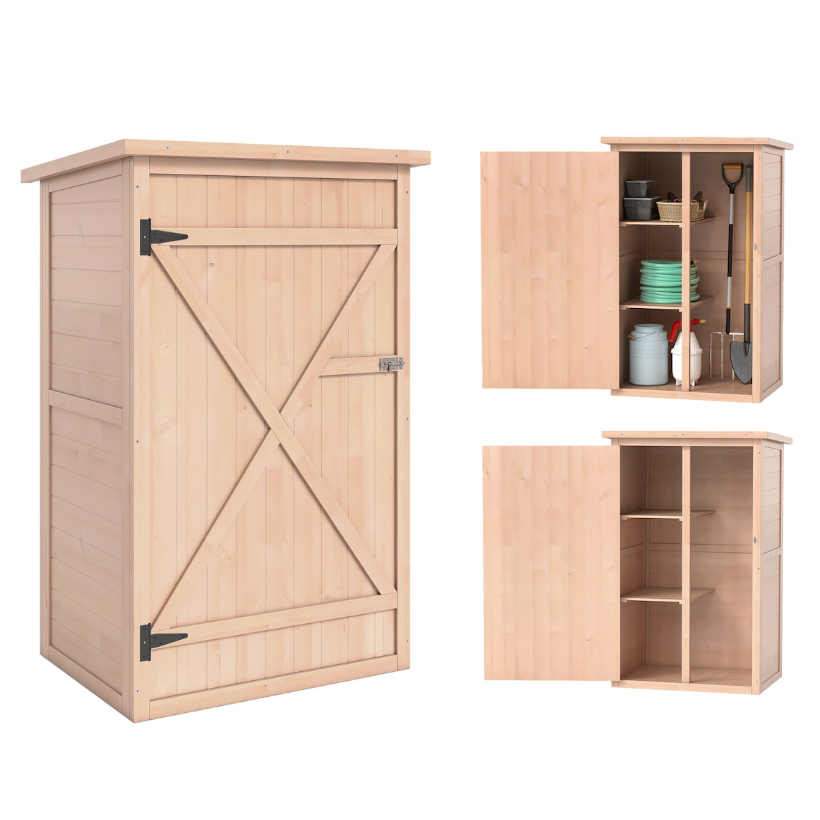 Outsunny Caseta de Jardín de Madera 75x56x115cm con 3 Estantes Puerta Pestillo
