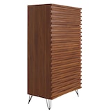 thumbnail of Ladekast HWC-M49, highboard kast, 3D design 5 laden massief hout mangometaal 145x80x44cm ~ walnoot look