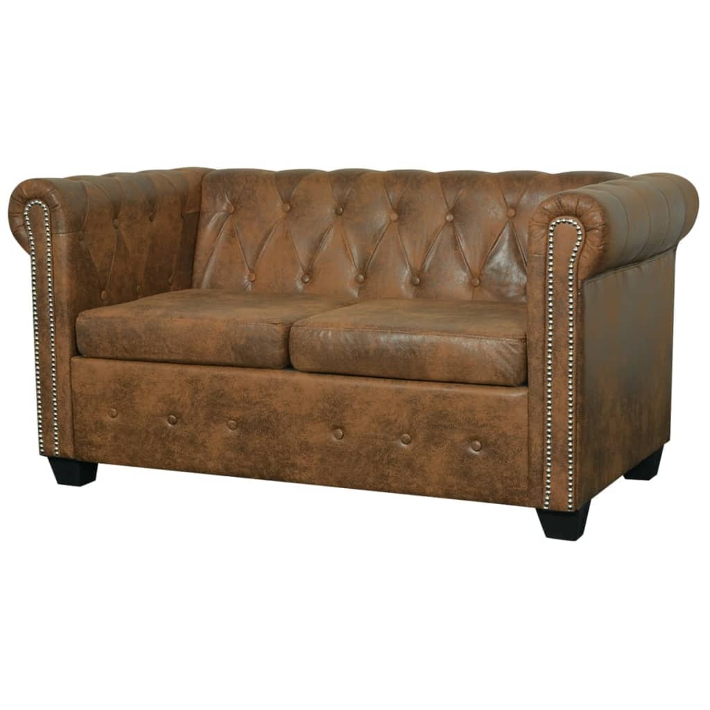 Canapé Chesterfield 2 places cuir artificiel marron  Modèle Ilona
