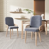 thumbnail of Esszimmerstuhl 2er Set 90x43x42 cm in Grau Samt Polsterstuhl im Rattan Design mit Metallbeinen Holzoptik belastbar bis 150 kg