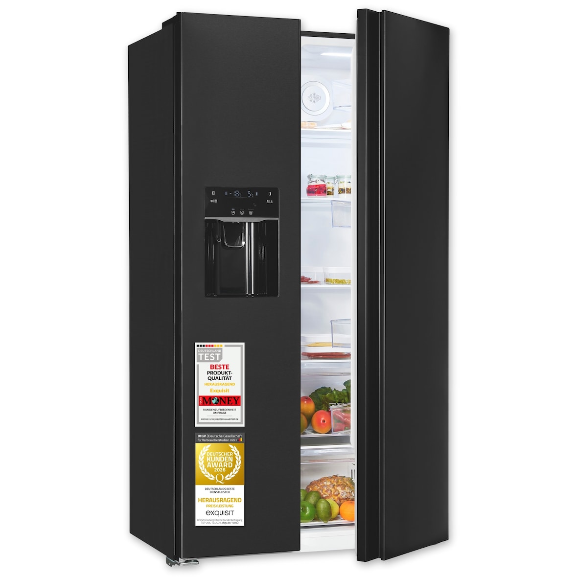 Exquisit Side by Side, 513 Liter, Standgerät, 513 Liter, LED-Beleuchtung, No-Frost, Schnellgefrieren, SBS5520-CF-040E inoxlook-az