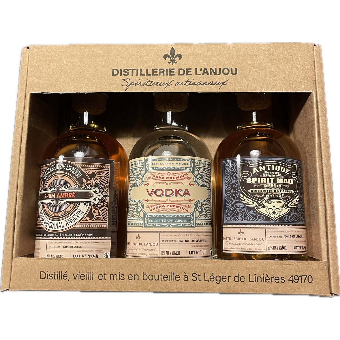 Coffret de dégustation 3 bouteilles 20cl - Whisky + Rhum + Vodka - Produit en Anjou