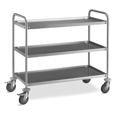 Metalcarrelli carrello in acciaio inox AISI 201 cm 109x59xh.94 con 3 piani stampati da cm 100x50 imbullonati al telaio