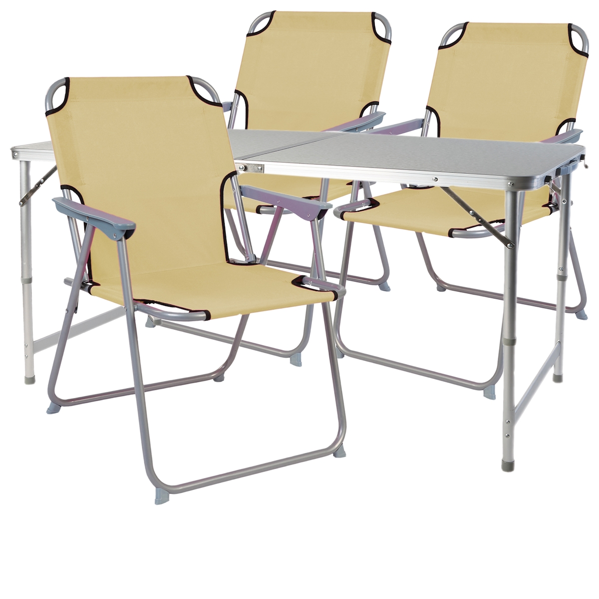 Mojawo 4-teiliges Campingmöbel Set Alu 120x60x58/70cm Beige
