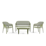 thumbnail of Conjunto lounge de jardín con sofá, 2 sillones apilables y mesa auxiliar de resina trenzada, terraza, piscina, bar, resistente – Sirmione - Verde