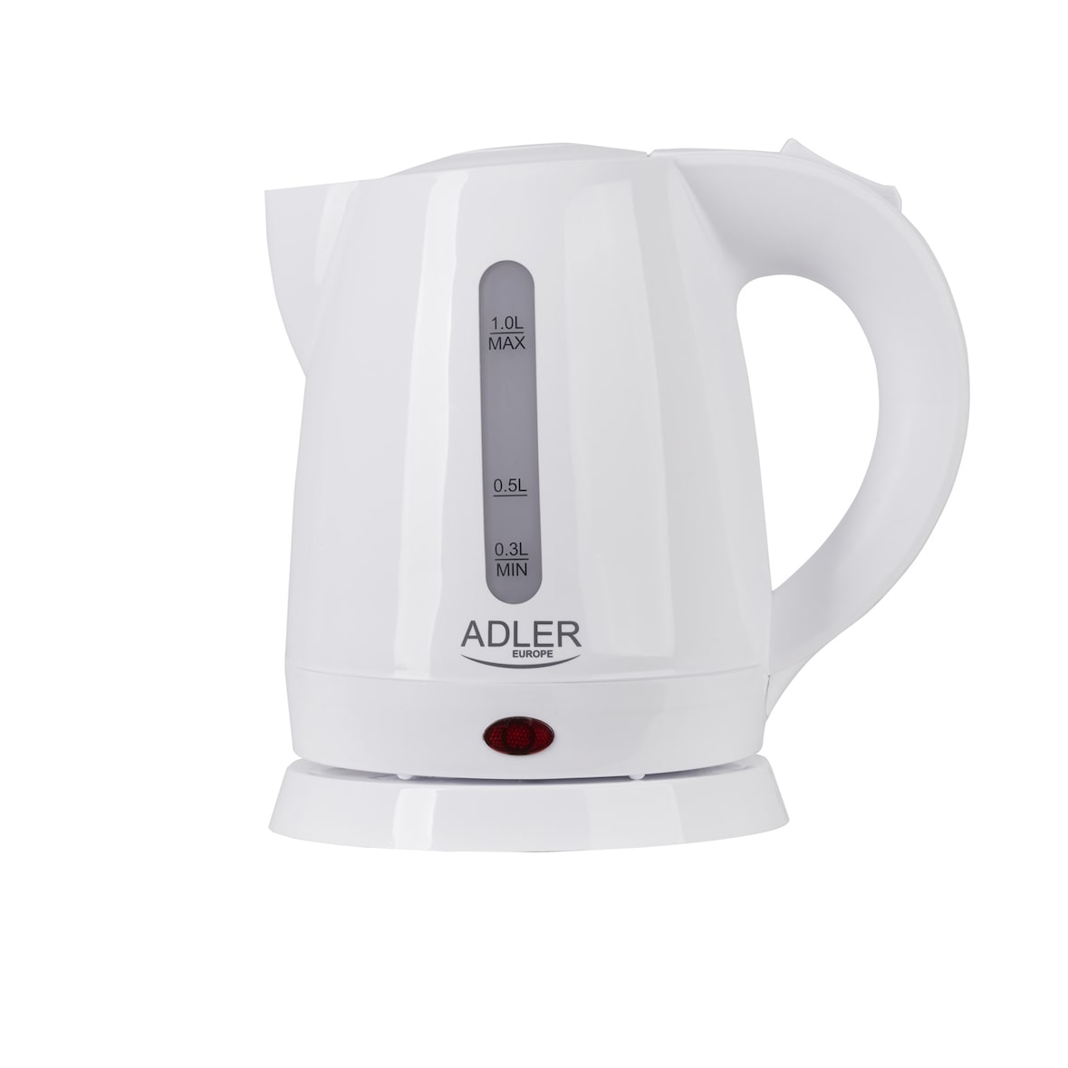 Adler AD1272 Hervidor Agua Eléctrico, 1 L, sin BPA, Resistencia Oculta, Inalámbrico, Apagado Automático, Blanco, 1600W