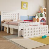 thumbnail of Holzbett 90x190 mit Stauraum und Schublade, Massivholzbett im Blockdesign, Einzelbett mit Lattenrost, platzsparendes Design Weiß