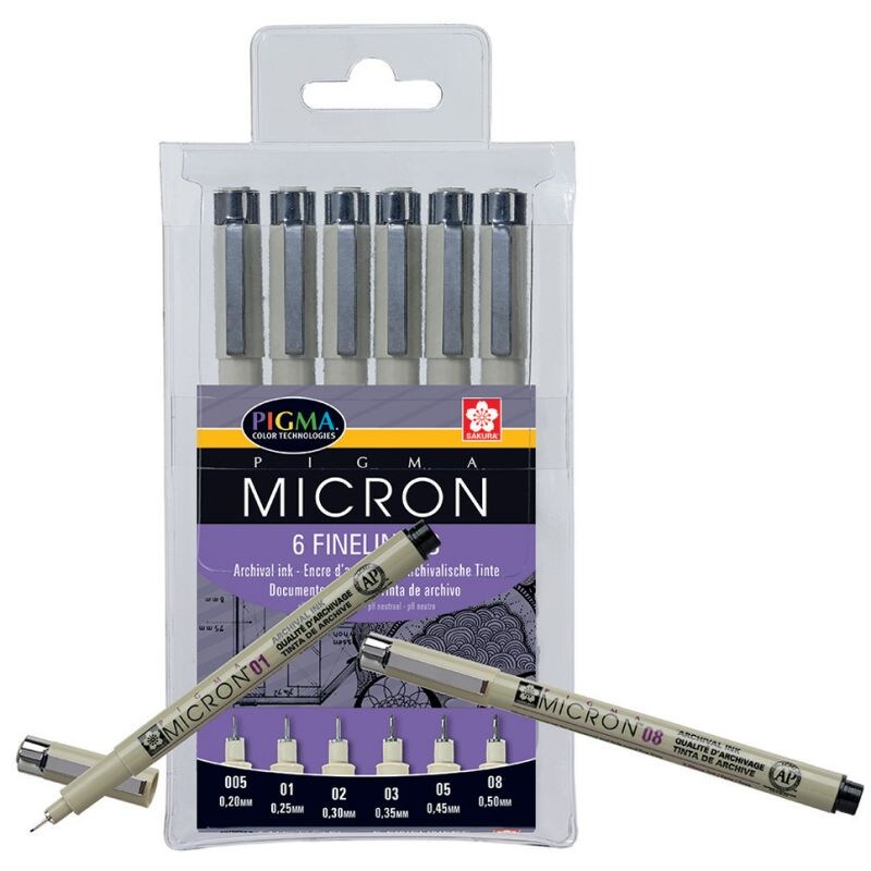Sakura Fineliner Pigma, zwart, 6 stuks
